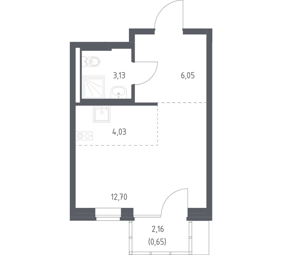 Студия-квартира, 26.6 м²