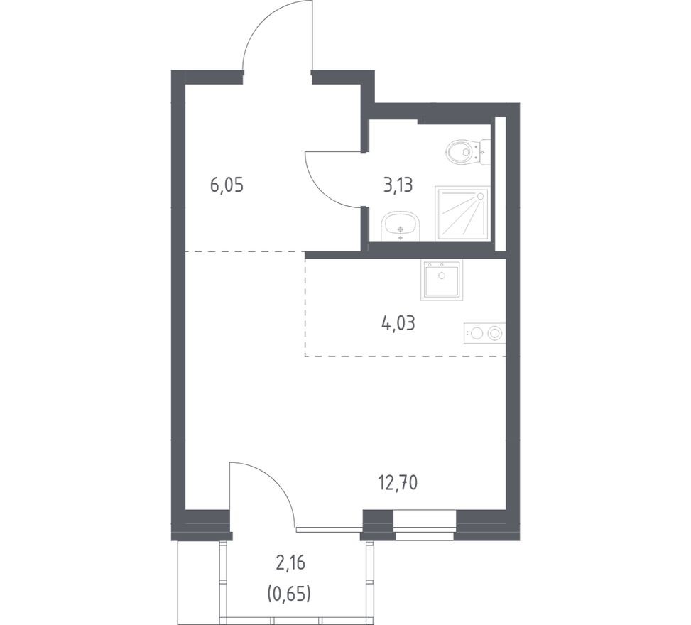 Студия-квартира, 26.6 м²