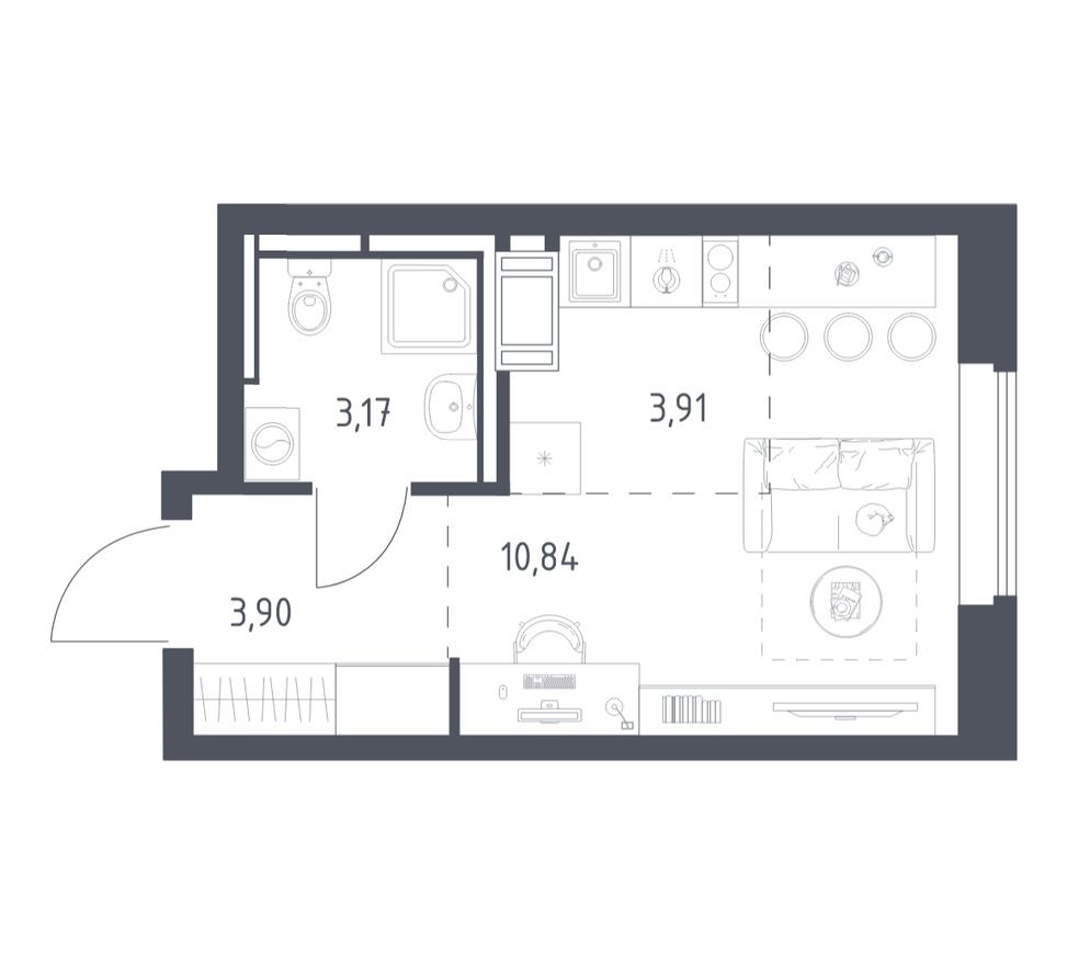 Студия-квартира, 21.8 м²