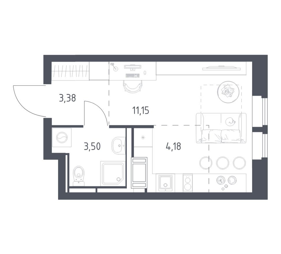 Студия-квартира, 22.2 м²