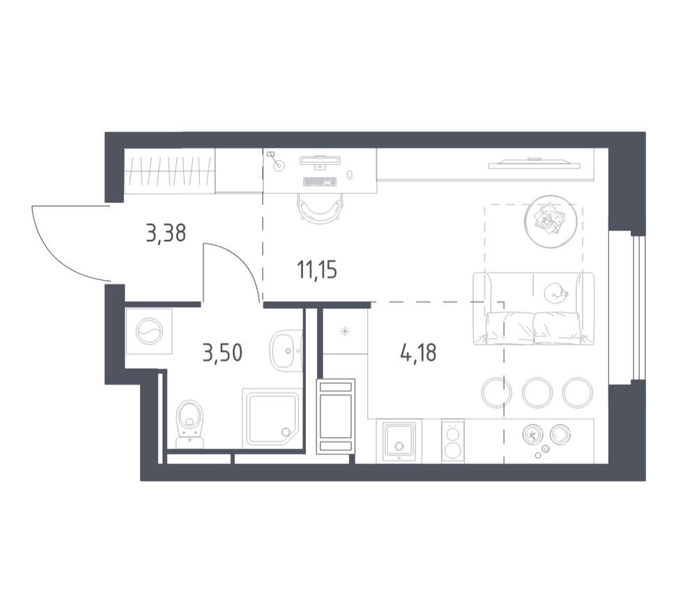 Студия-квартира, 22.2 м²