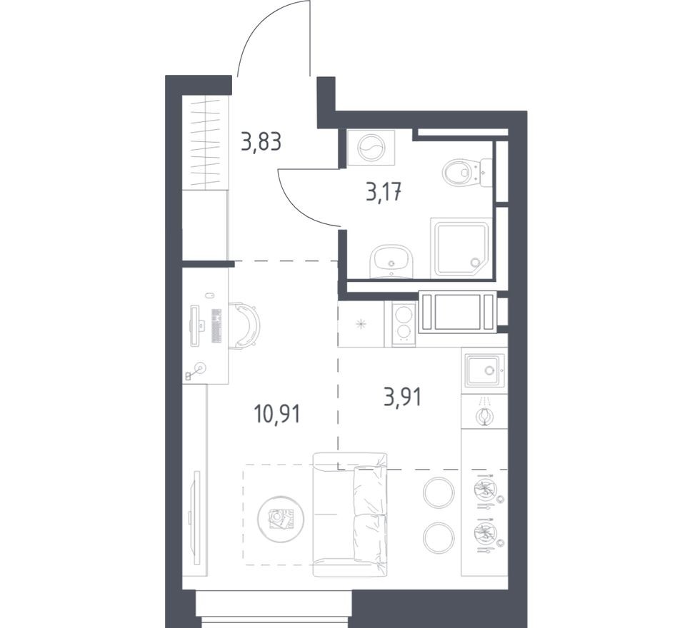 Студия-квартира, 21.8 м²