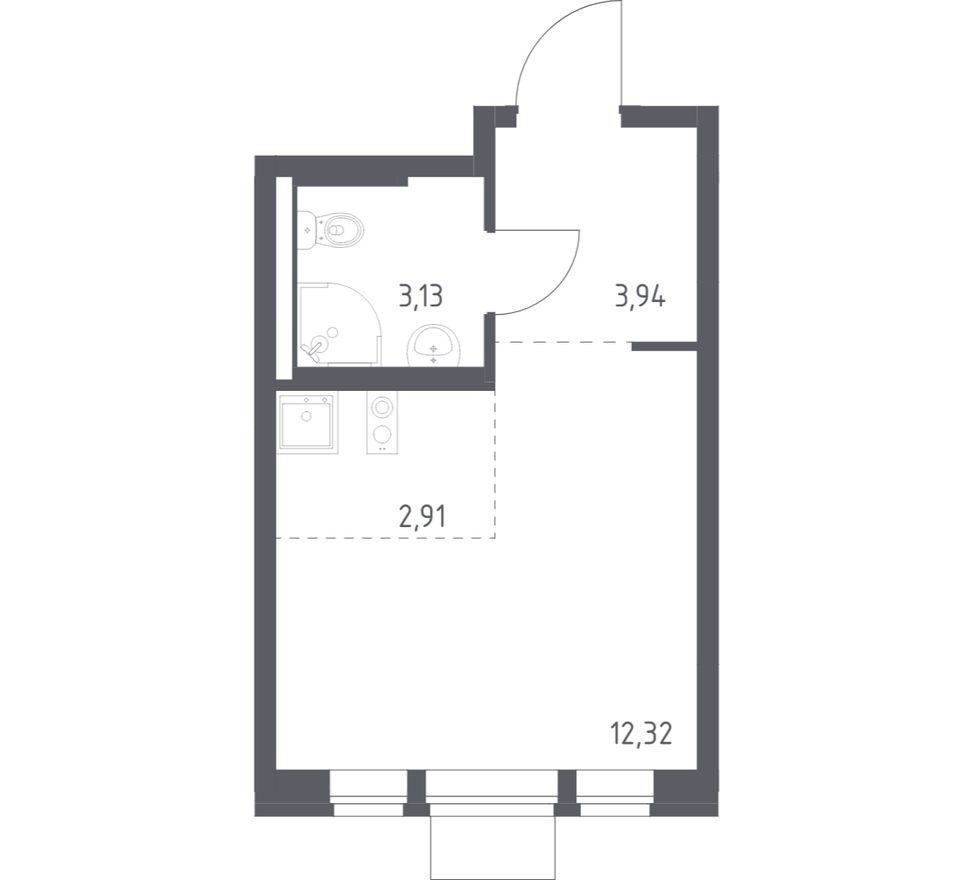 Студия-квартира, 22.3 м²