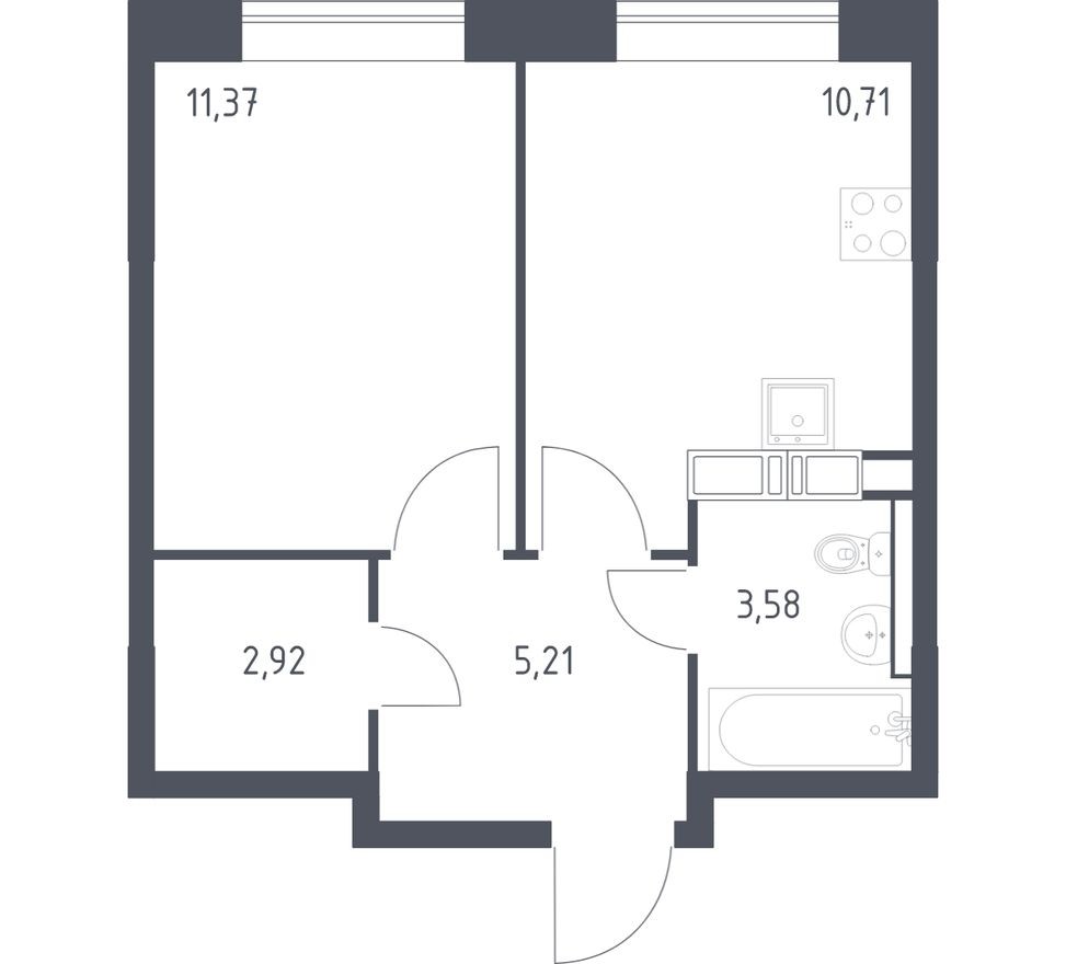1к. квартира, 33.8 м²
