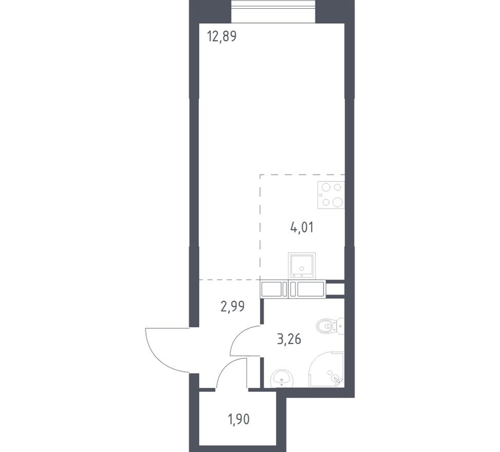 Студия-квартира, 25.1 м²