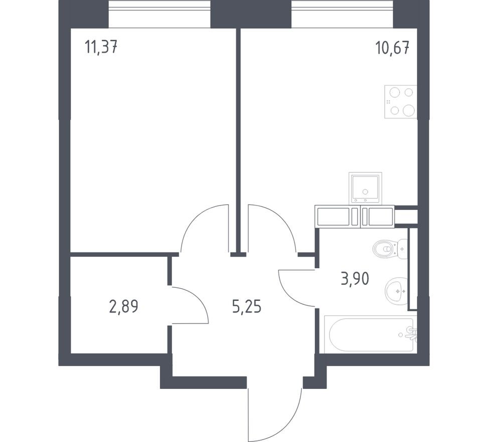 1к. квартира, 34.1 м²