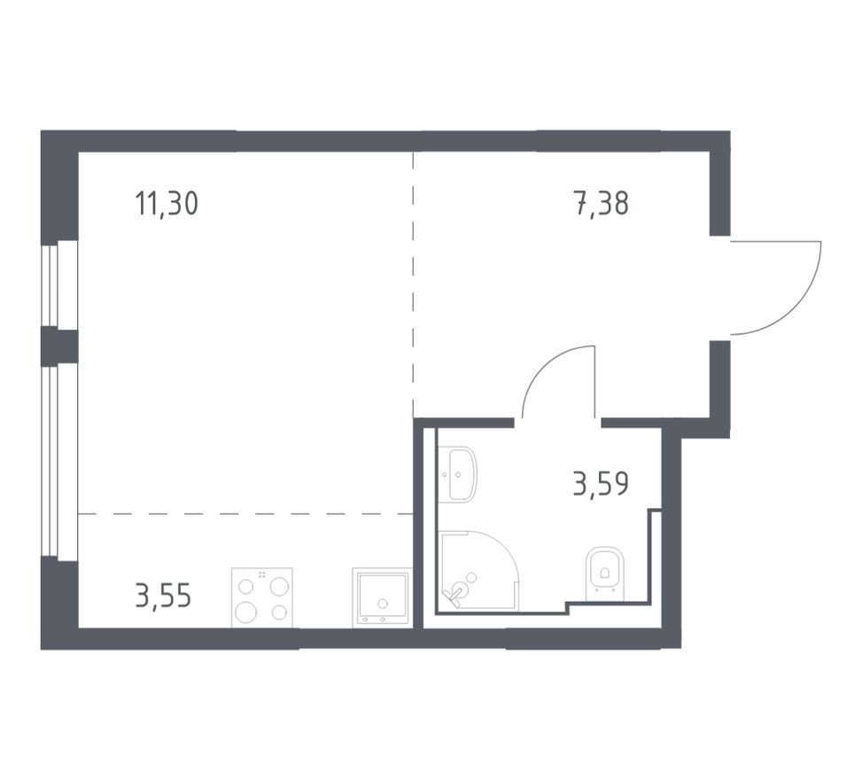 Студия-квартира, 26.8 м²