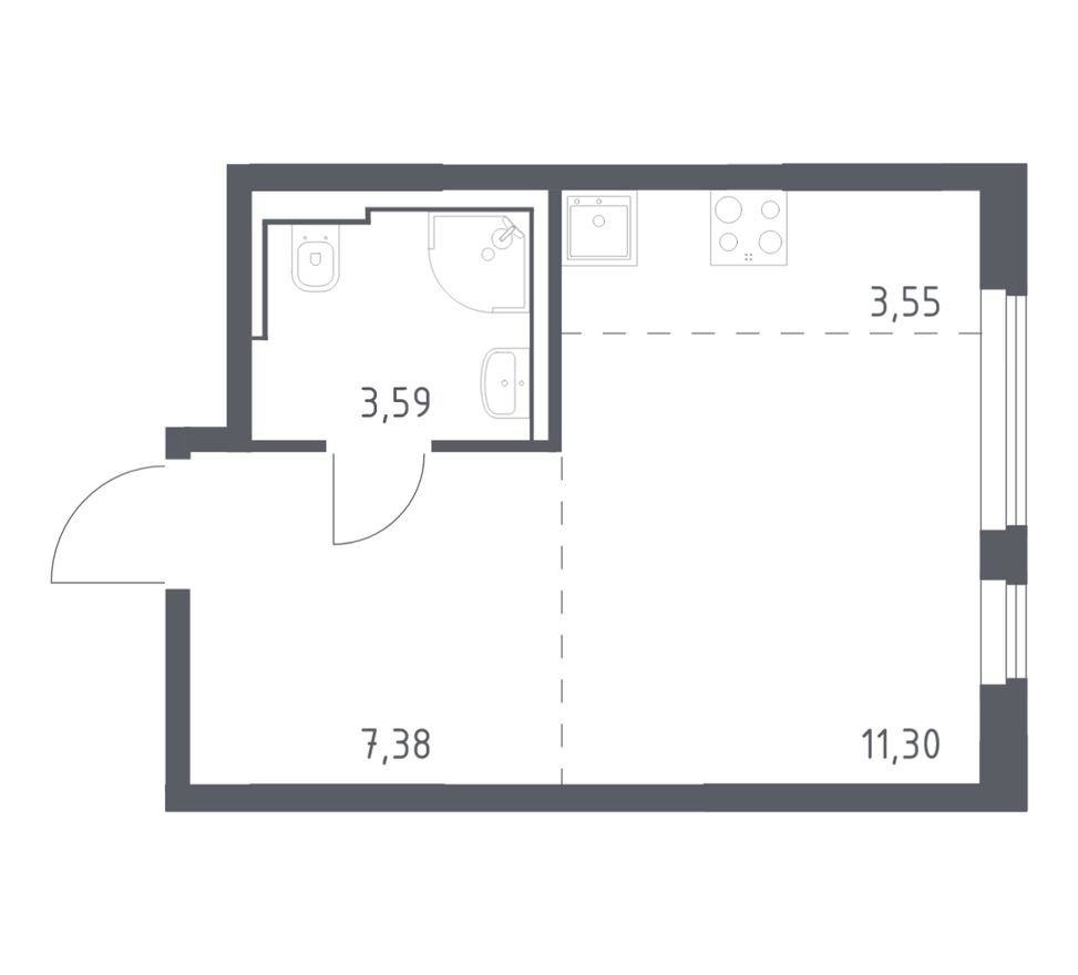 Студия-квартира, 25.7 м²