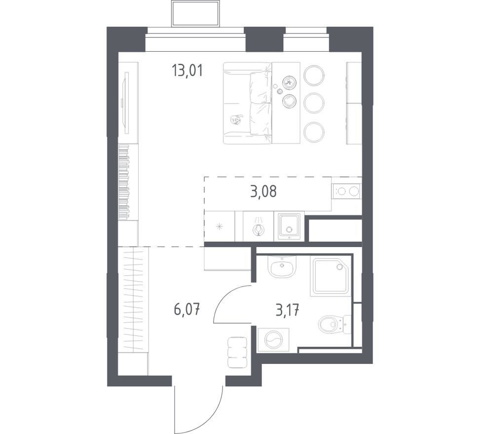 Студия-квартира, 25.1 м²