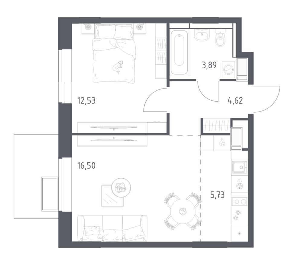 1к. квартира, 42.9 м²