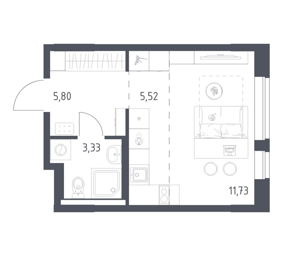Студия-квартира, 26.4 м²