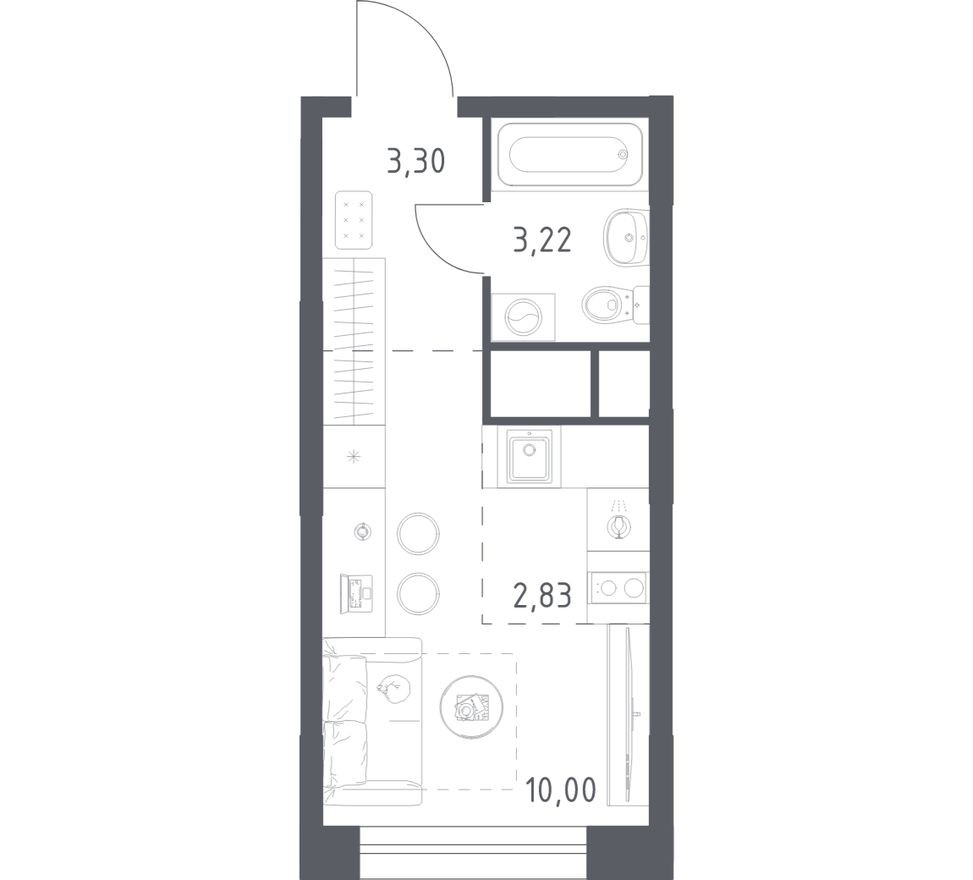 Планировка — Студия-квартира, 19.0 м²