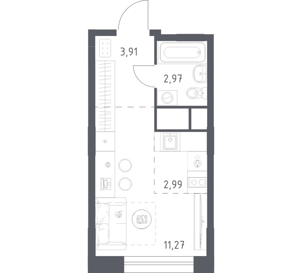 Планировка — Студия-квартира, 20.8 м²