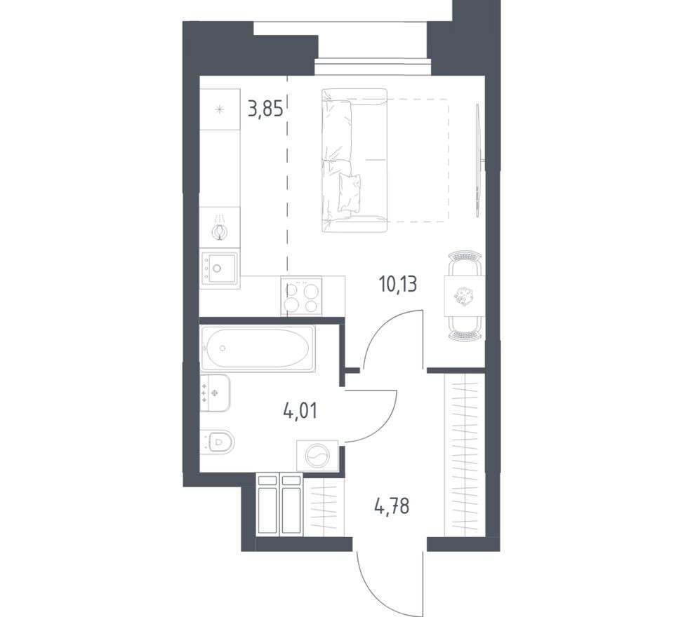 Студия-квартира, 22.8 м²