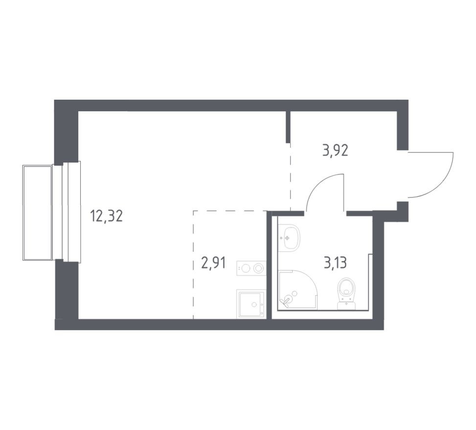 Студия-квартира, 22.3 м²