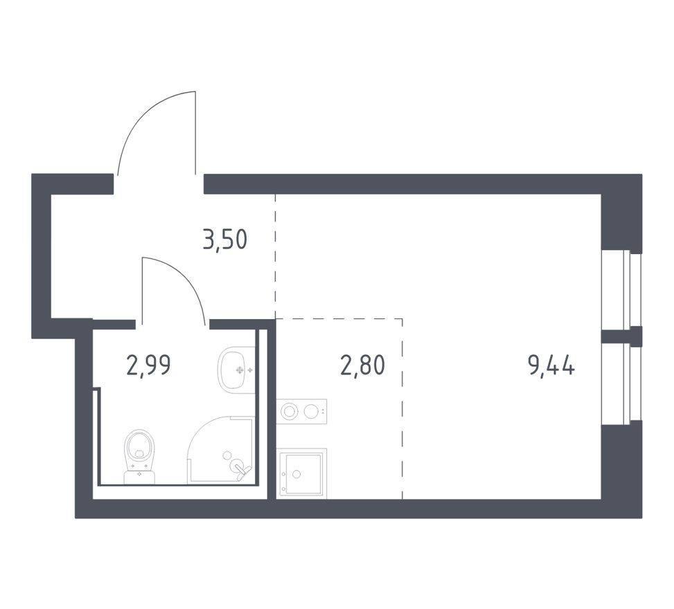 Студия-квартира, 18.7 м²