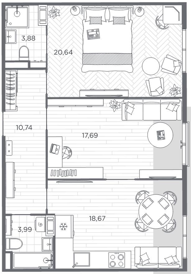 2к. квартира, 75.1 м²