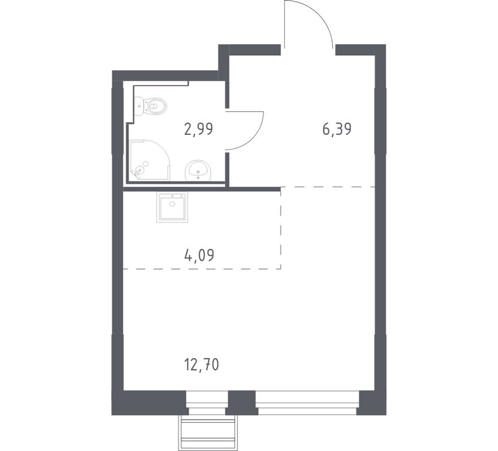 Студия-квартира, 26.2 м²