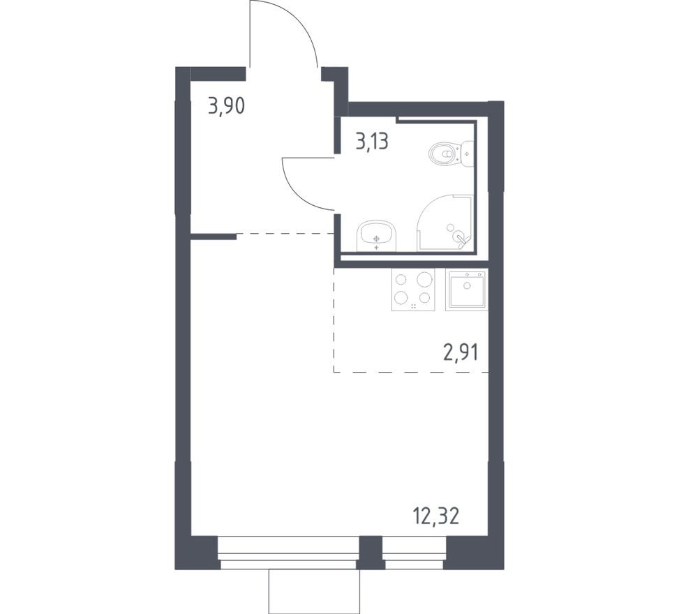 Студия-квартира, 22.3 м²