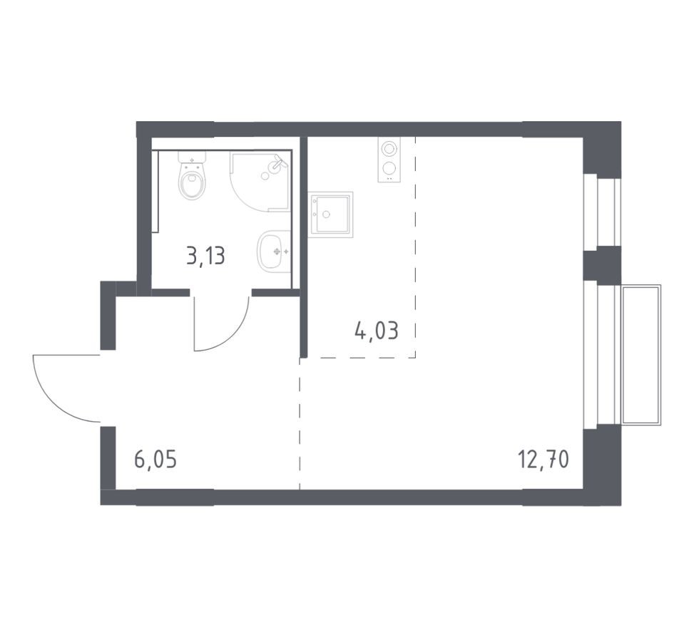 Студия-квартира, 25.9 м²
