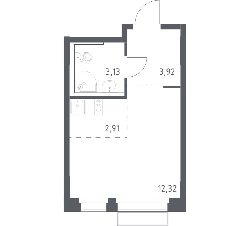 Студия-квартира, 22.3 м²