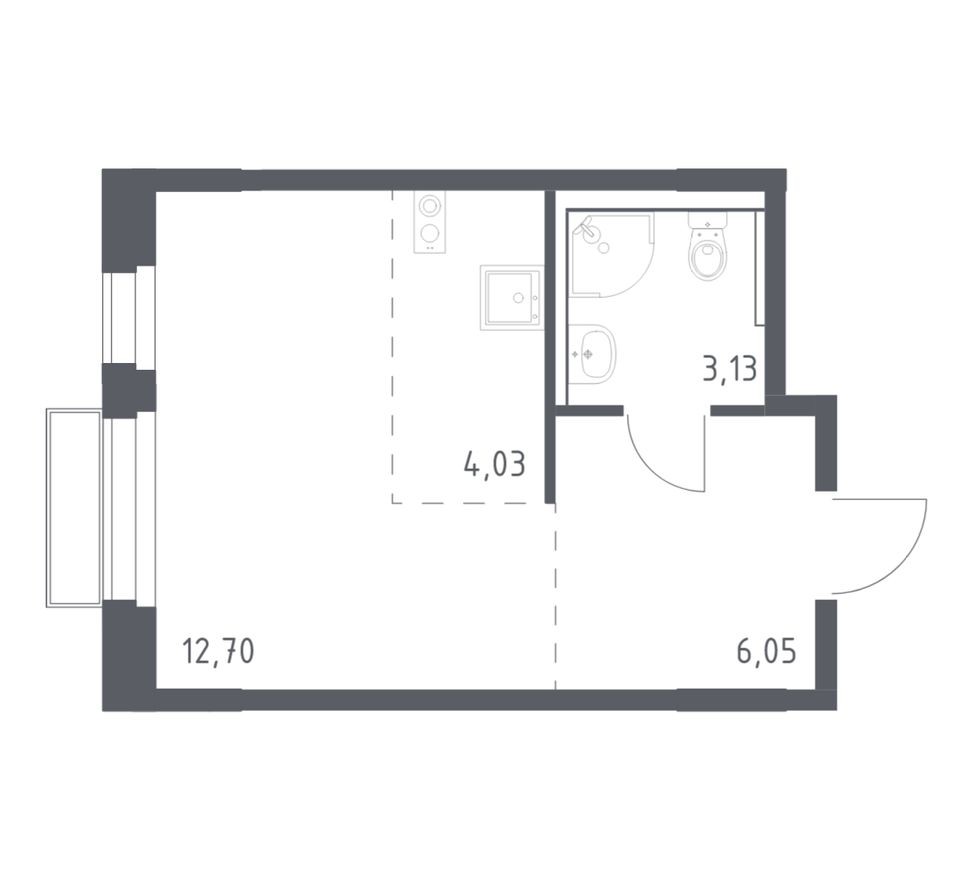 Студия-квартира, 25.9 м²