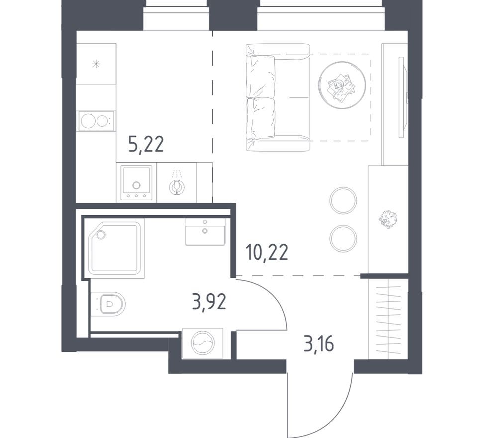 Студия-квартира, 22.5 м²