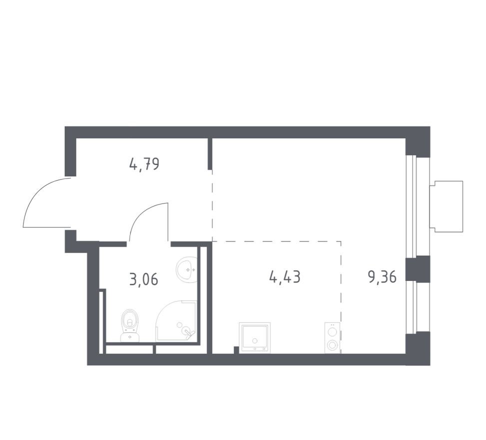 Студия-квартира, 21.1 м²