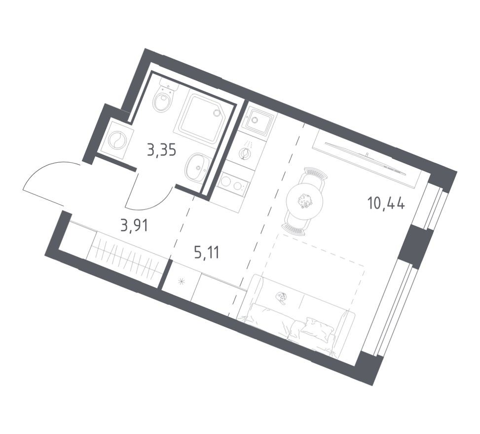 Студия-квартира, 22.8 м²