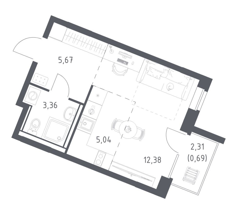 Студия-квартира, 27.1 м²