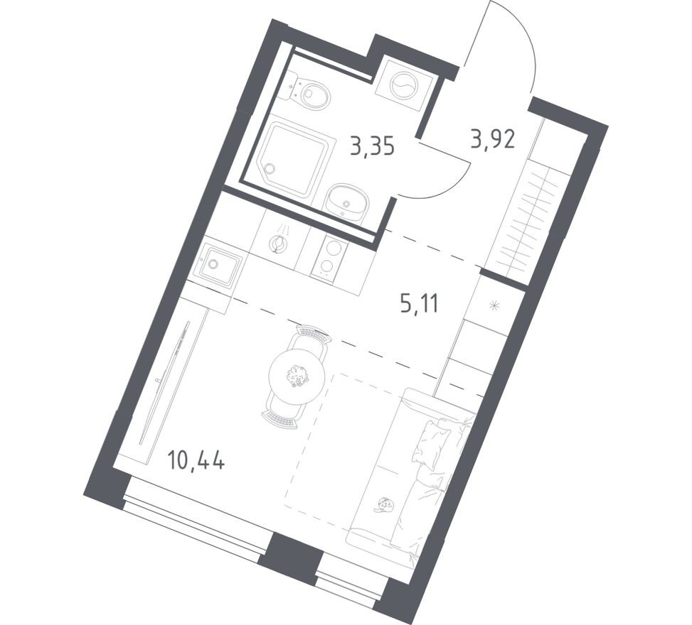 Студия-квартира, 22.8 м²