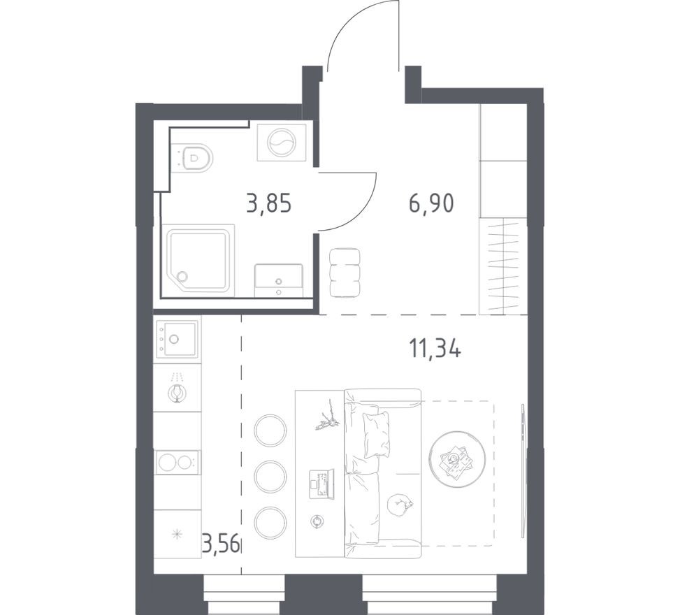 Студия-квартира, 25.7 м²