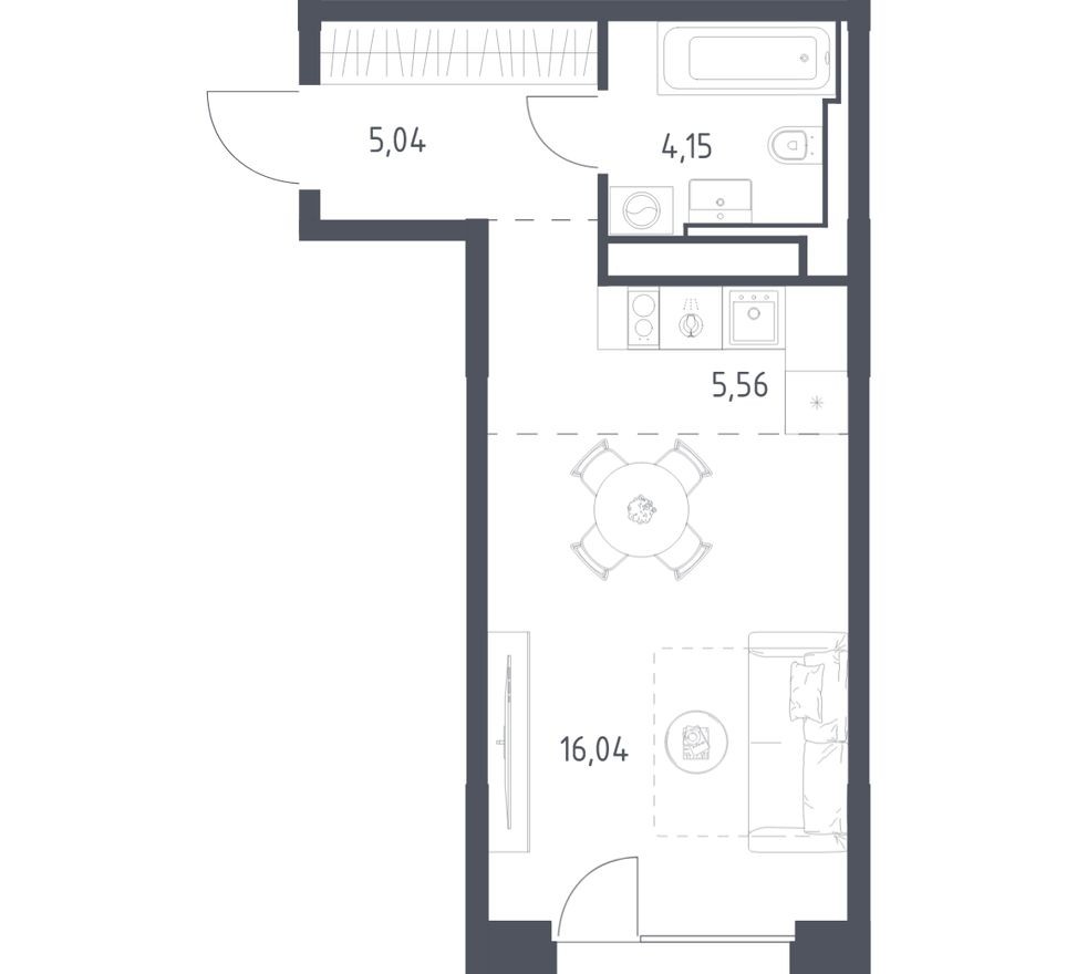1к. квартира, 30.8 м²