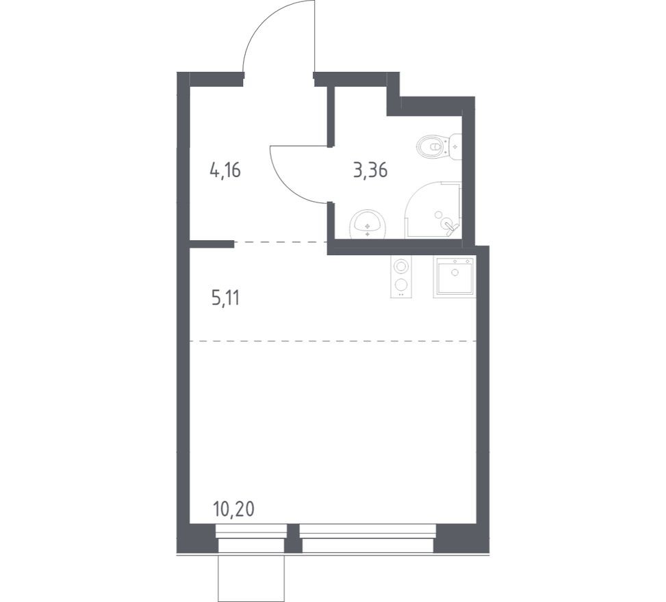 Студия-квартира, 22.8 м²
