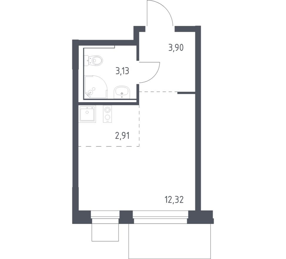 Студия-квартира, 22.3 м²