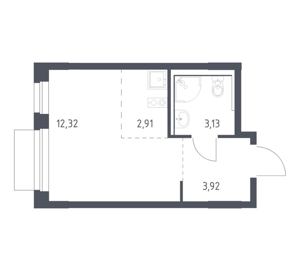 Студия-квартира, 22.3 м²