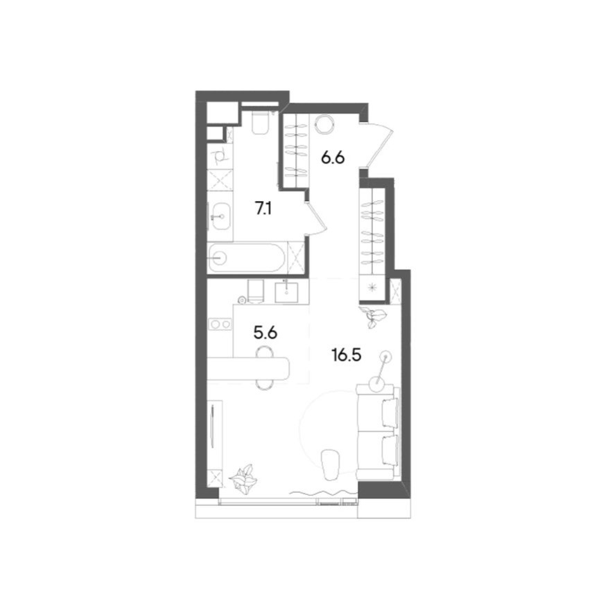 1к. квартира, 35.8 м²
