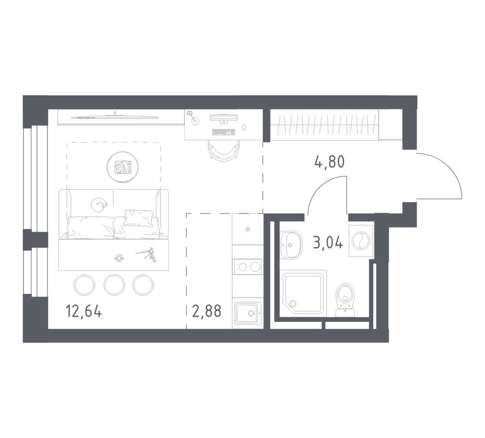 Студия-квартира, 23.3 м²