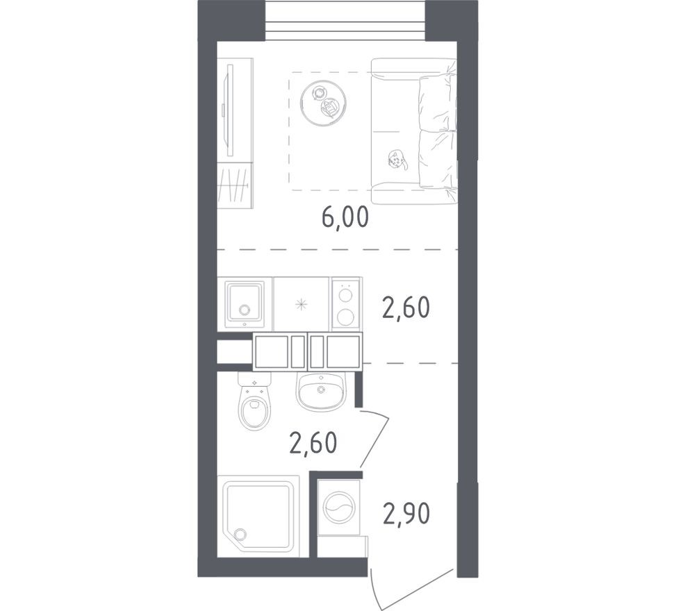 Студия-квартира, 14.1 м²