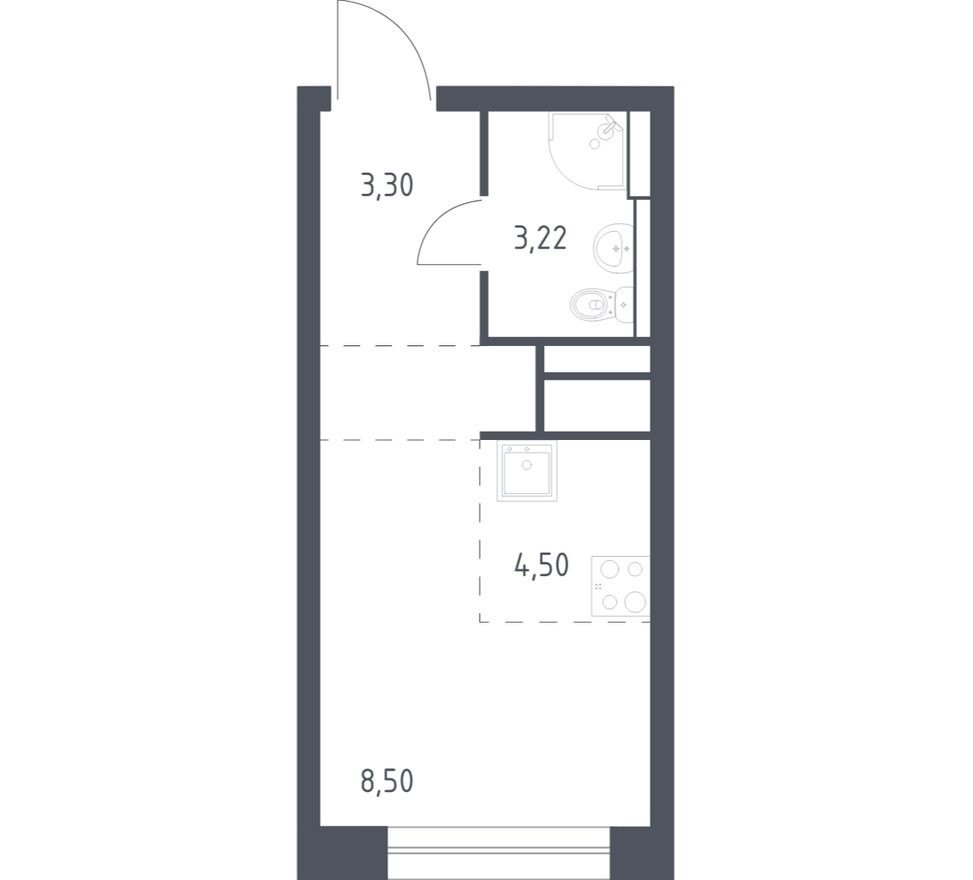Студия-квартира, 18.9 м²