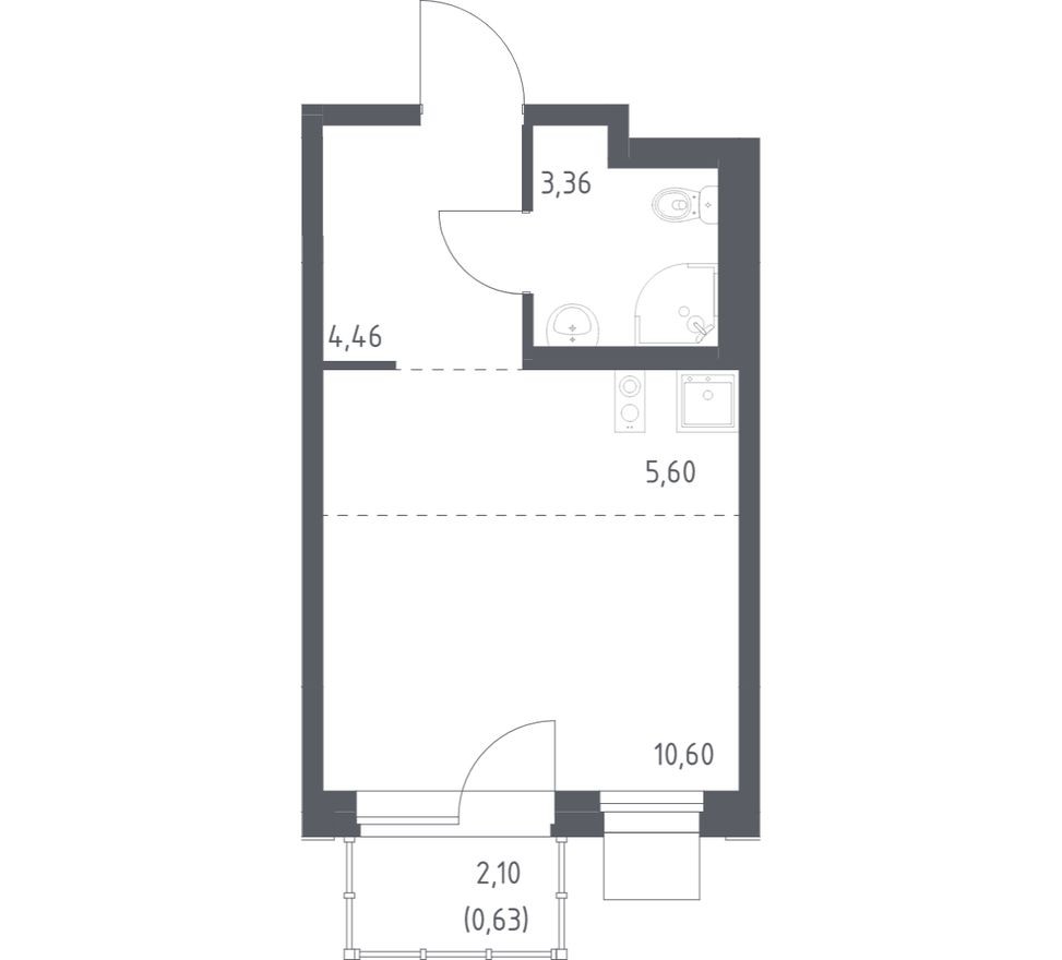 Студия-квартира, 24.7 м²