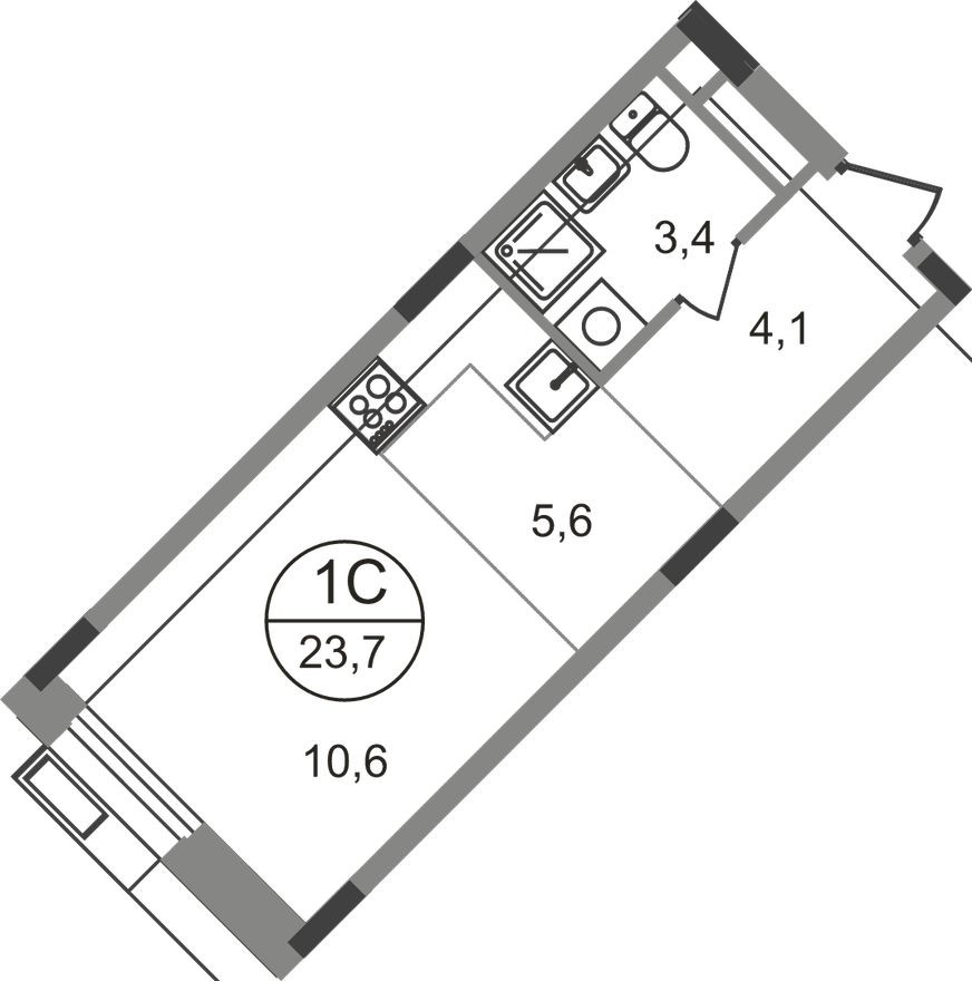 Студия-квартира, 23.7 м²