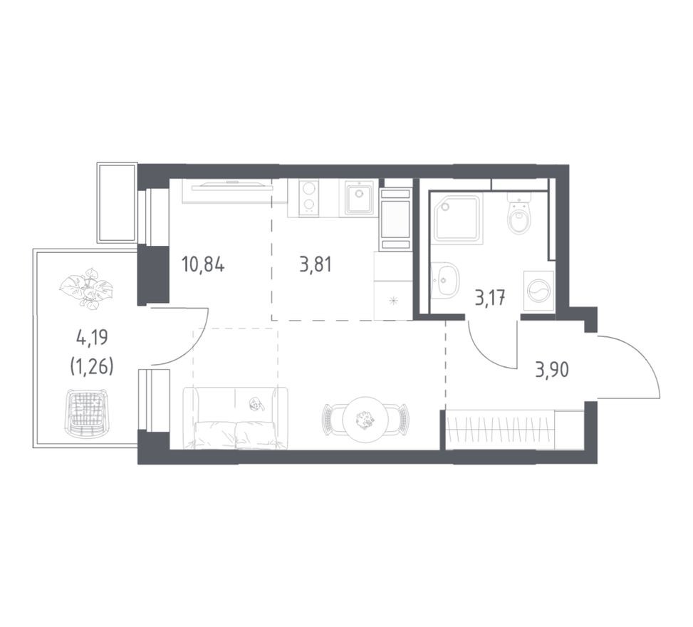 Студия-квартира, 22.9 м²