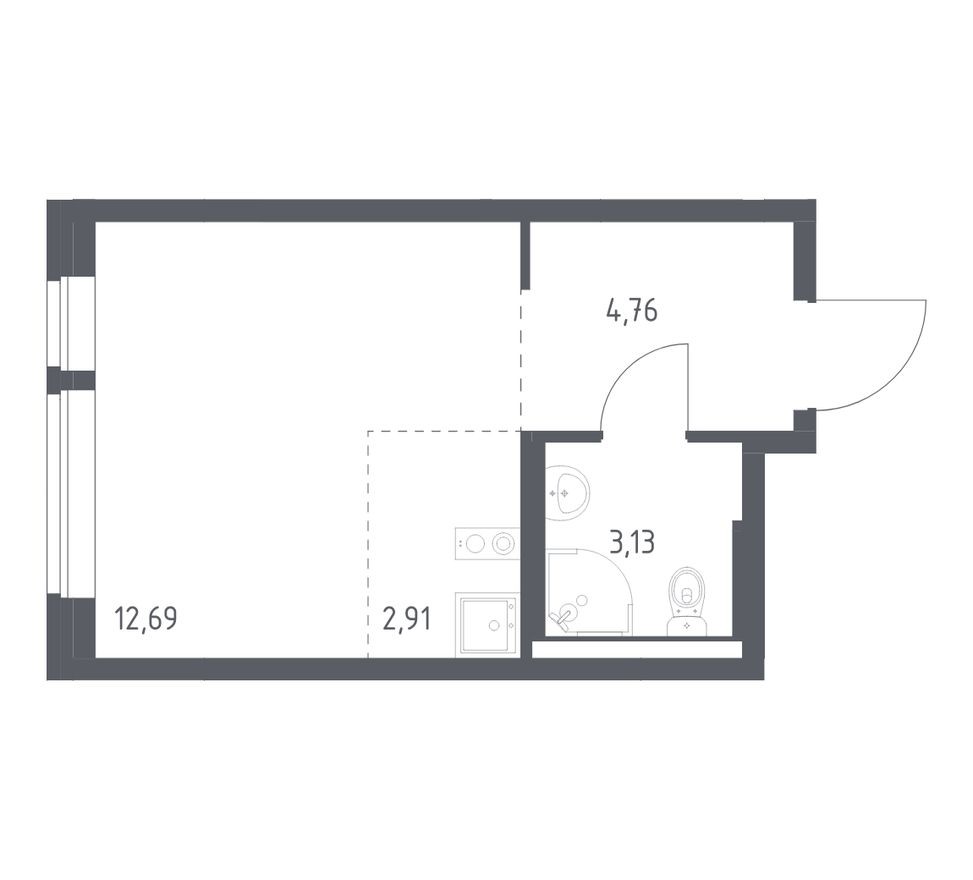 Студия-квартира, 23.5 м²