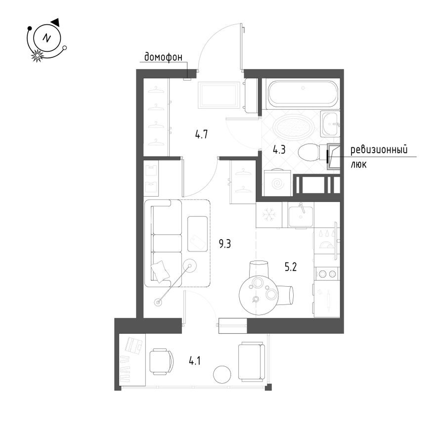 Студия-квартира, 24.7 м²