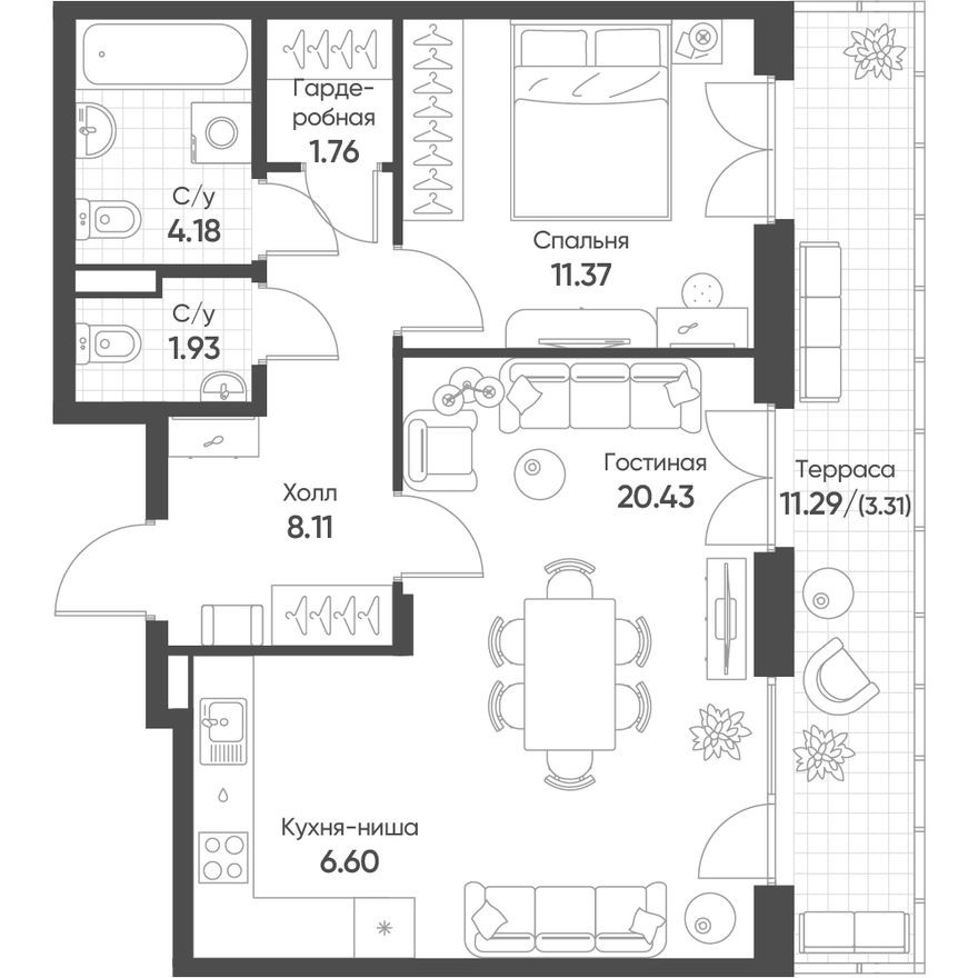 2к. квартира, 58.1 м²