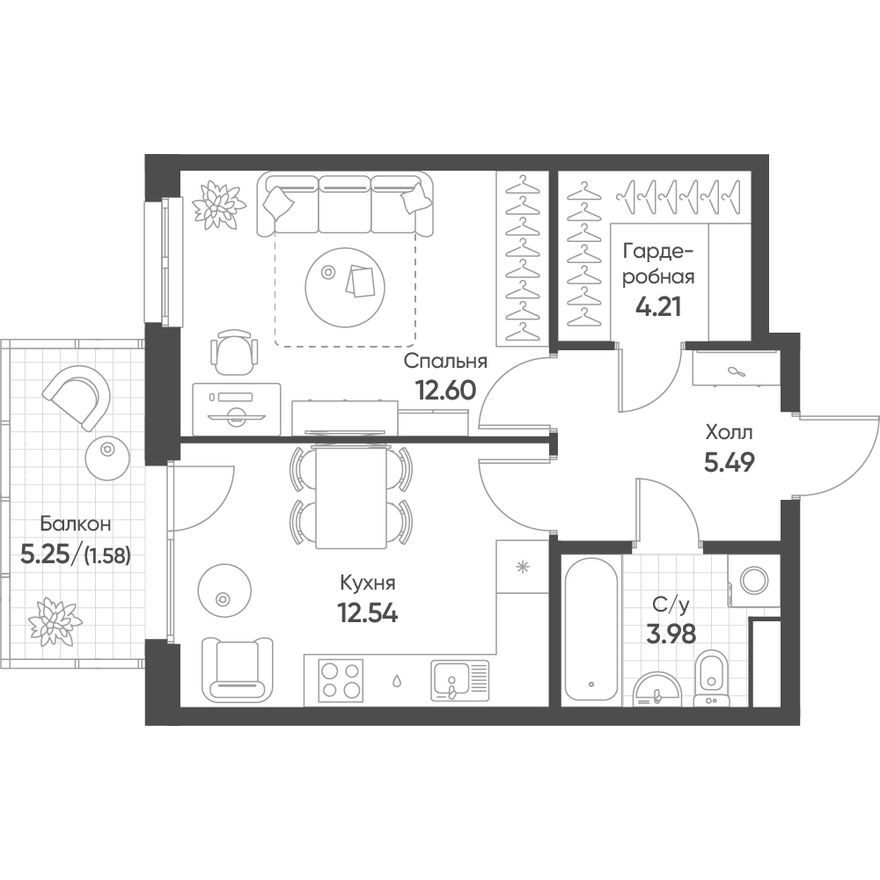 1к. квартира, 39.8 м²