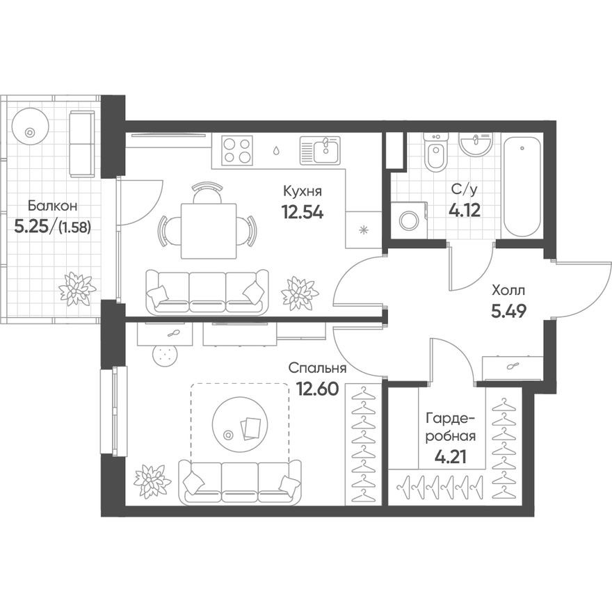 1к. квартира, 40.2 м²