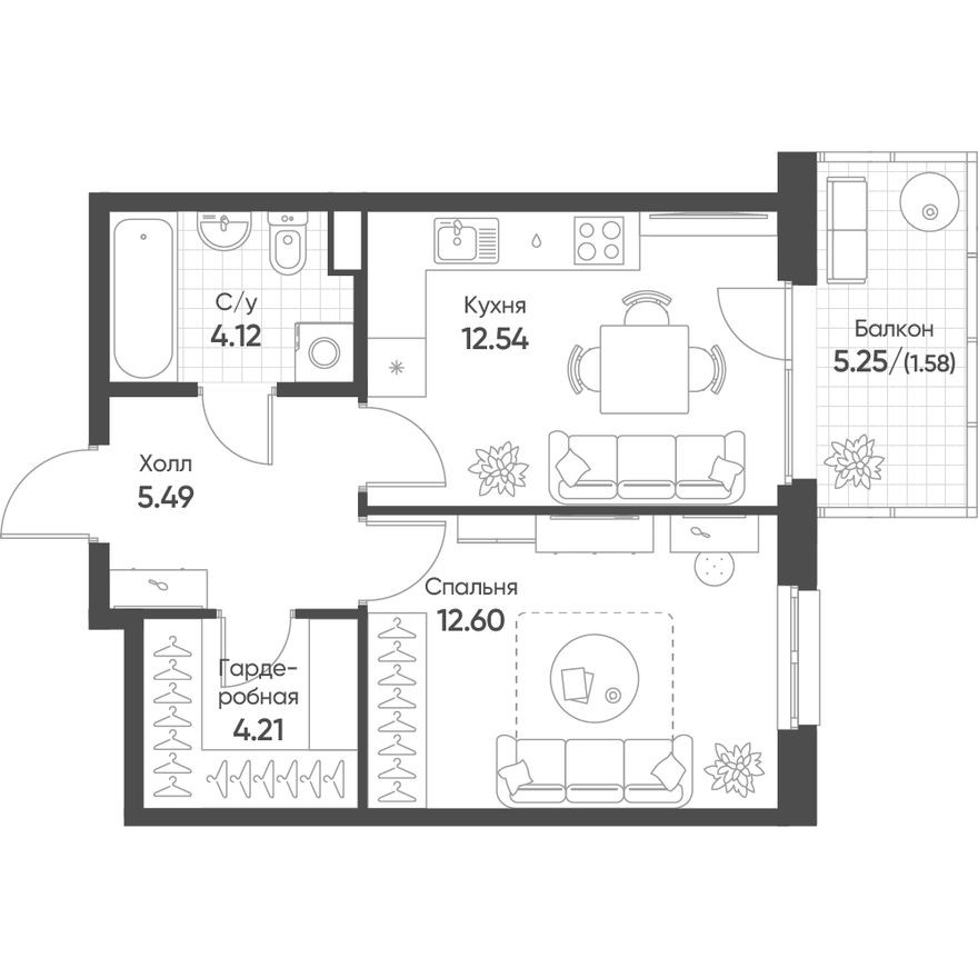 1к. квартира, 40.1 м²