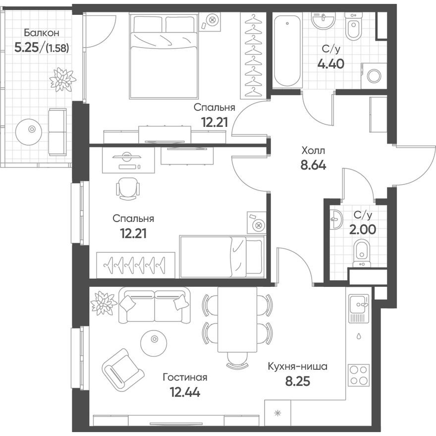 3к. квартира, 61.2 м²